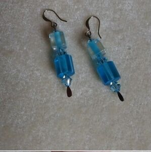 Hand Crafted Blue and Silver Crystal Earrings